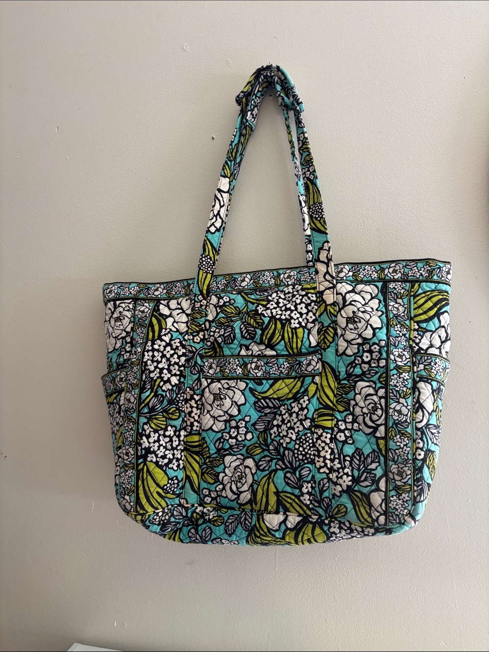 Floral Quilted Tote Bag in Teal, White & Green